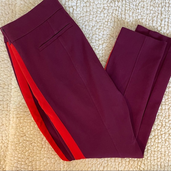 ANTHROPOLOGIE Burgundy w/Red Side Stripe Essential Slim Pants Women Size 6 - Picture 4 of 9